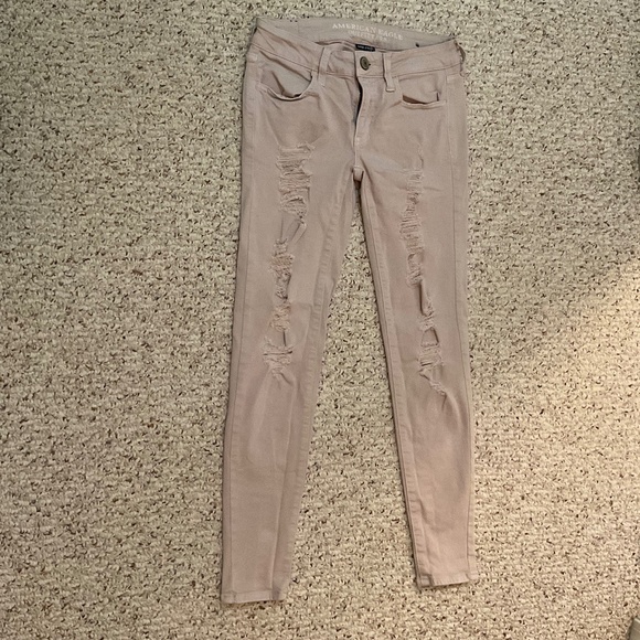 American Eagle Super Stretch Distressed Skinny Jeans Beige/Tan Size 2 regular - Picture 1 of 6